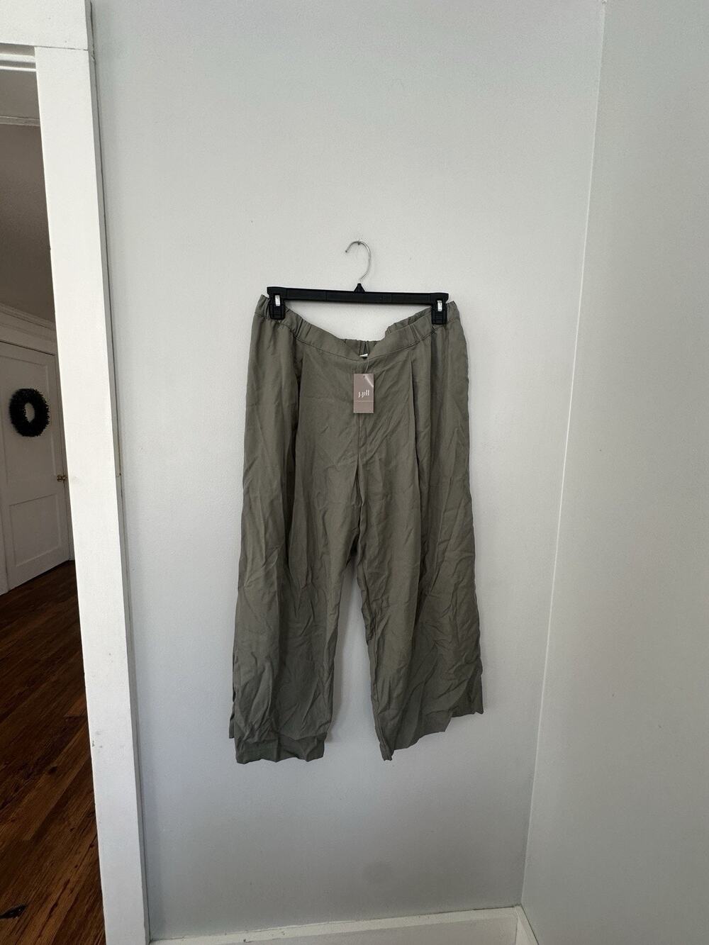J. Jill Wide Leg Crop Pants Tencel Large Peatmoss Green Relaxed Lagenlook Casual